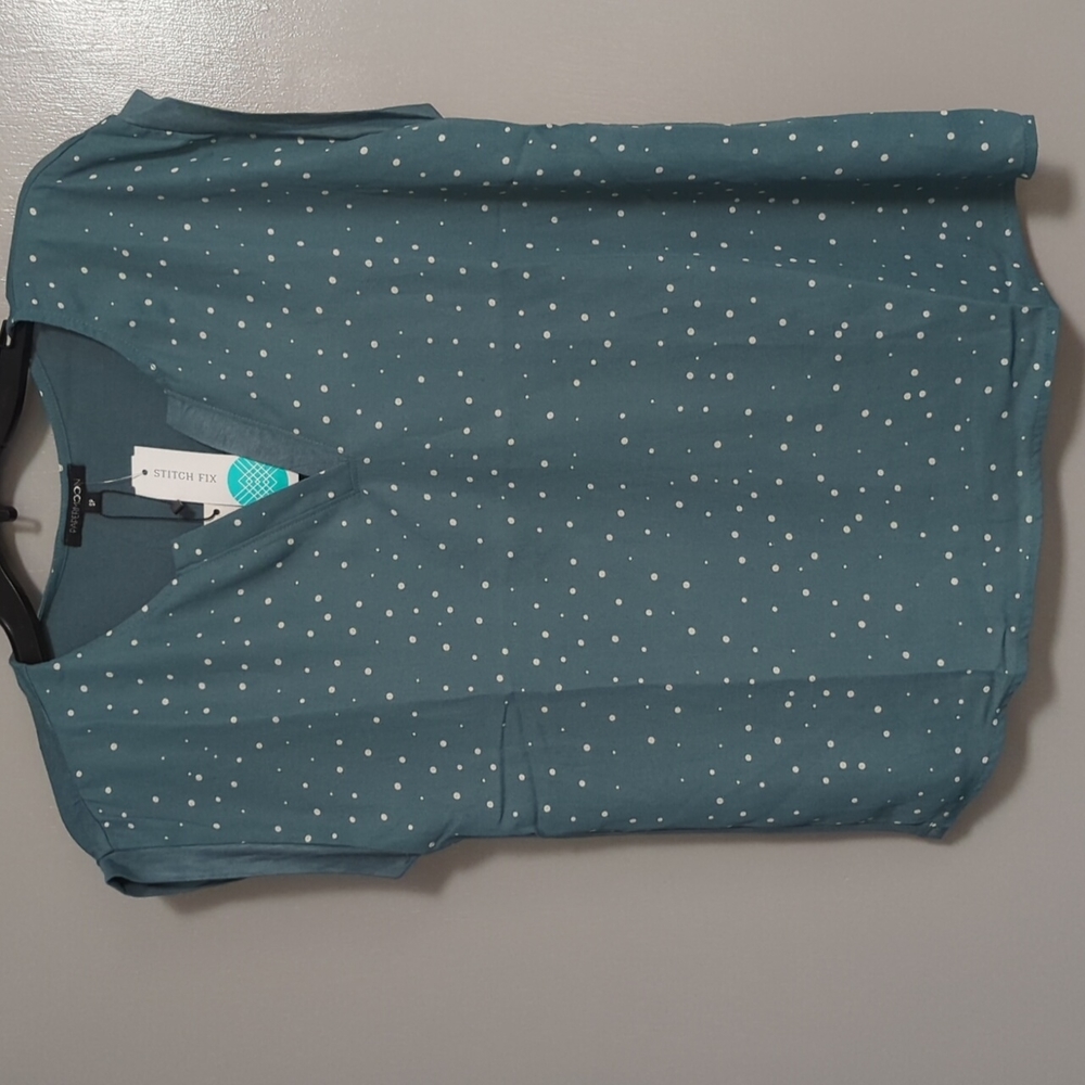 Teal mixed material blouse